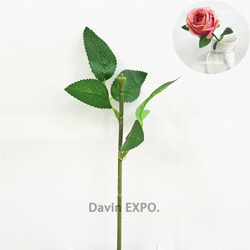 10pcs Dark Green wire artificial silk flowers stem with leaves DIY