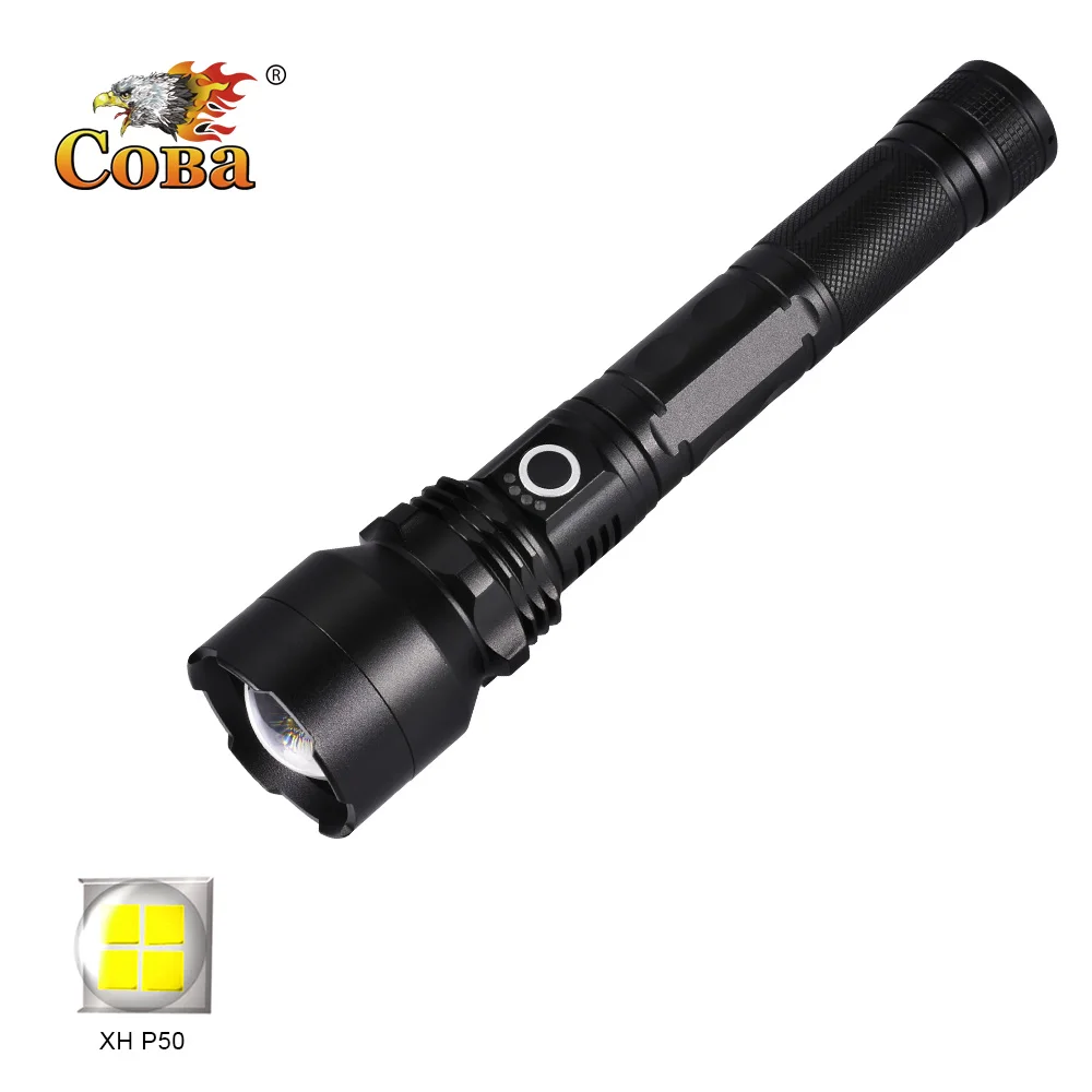 

Coba p50 super bright torch led tactical flashlight usb rechargeable use 2*18650 battery lamp waterproof 3 modes power display