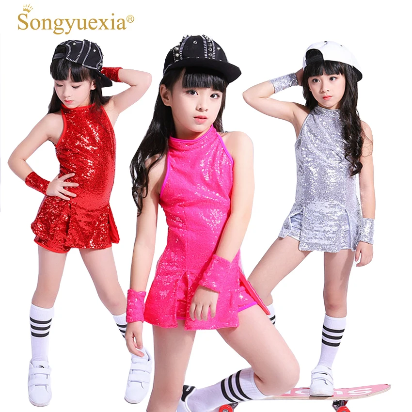 SONGYUEXIA بنات الجاز الرقص مجموعة اللباس مرحلة الهيب هوب دعوى للأطفال التشجيع أزياء مسرحية اللباس للأطفال 4XL