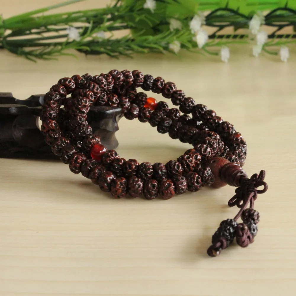 Новый стиль натуральные маленькие черные бусины Ruyi Bodhi семена браслет 108