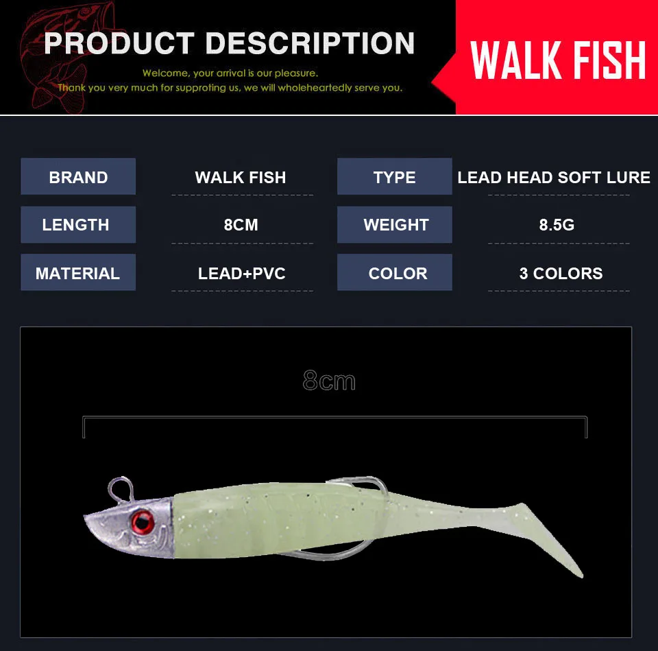 WALK FISH-type свинцовая мягкая рыболовная приманка, 8 см, 8,5 г, сменные приманки для рыбьего тела, крючок с Т-образным хвостом, мягкая искусственная приманка, pesca