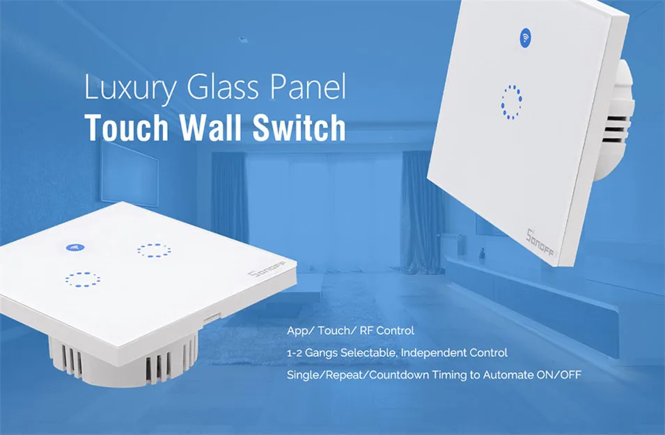 Sonoff T1 EU Smart Wifi Wall Touch Light Switch 1 Gang 2 Gang Touch WiFi RF433 Remote Smart Home Control Work with Alexa Ewelink-8