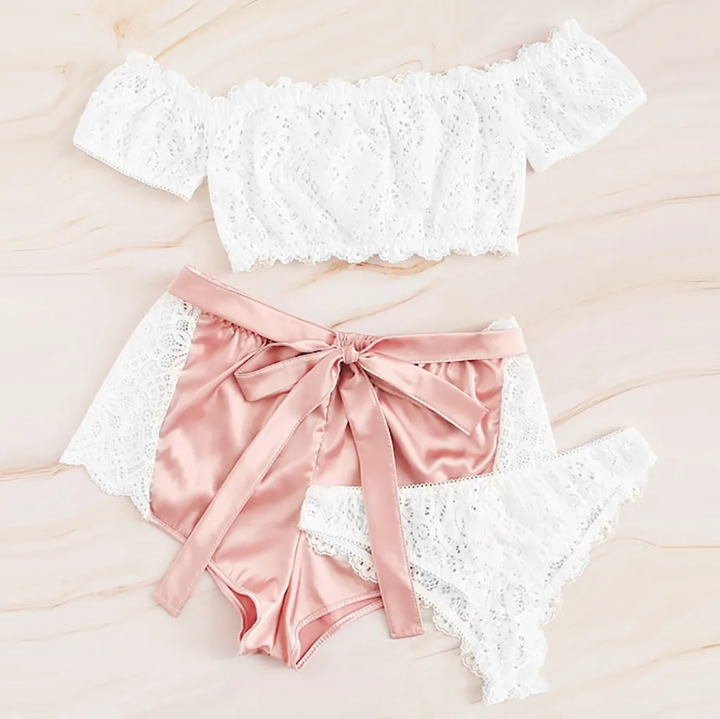 

2019 Female Women Lingerie Corset Lace Underwire Racy Sleepwear Underwear Tops+Short+Briefs Erotic G-string Babydolls #QQG