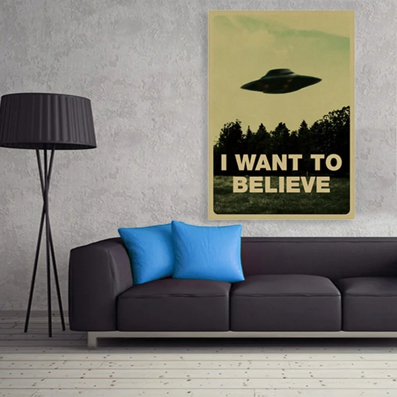 1 piece Vintage Classic Movie The Poster I Want To Believe Poster Bar Home Decor Kraft Paper Painting Wall Sticker