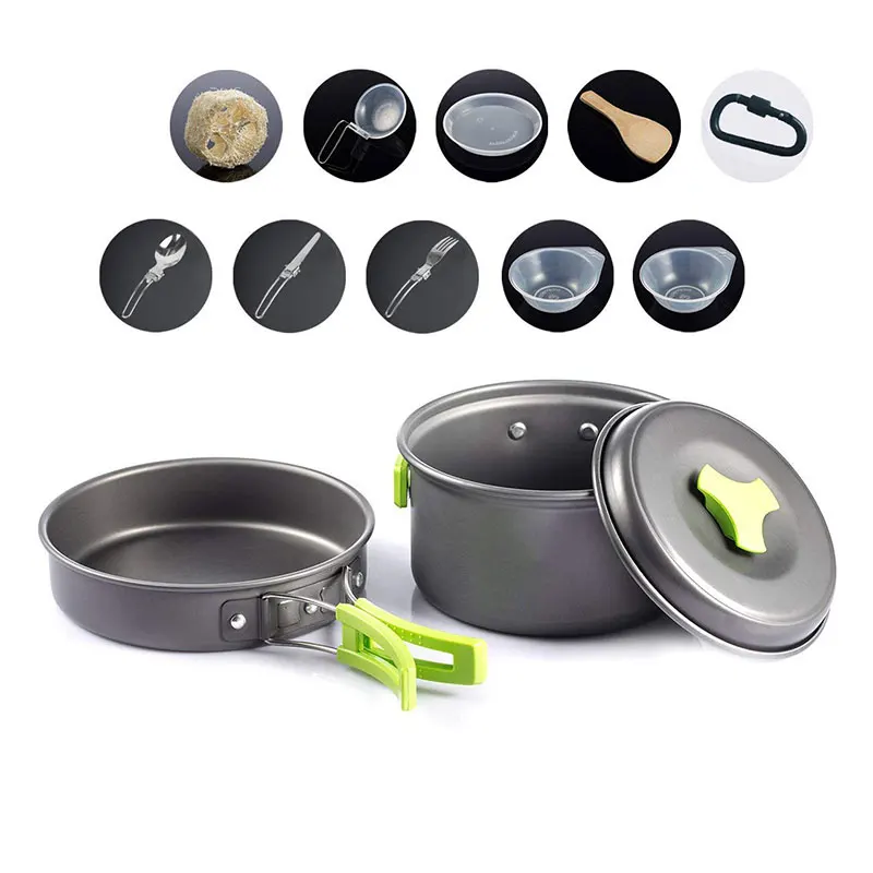 VILEAD portátil al aire libre no-stick Pan Camping conjunto Pot 1-2 personas Camping aluminio olla asno salvaje caminando olla con vajilla VILEAD portátil al aire libre no-stick Pan Camping conjunto Pot 1-2 personas Camping aluminio olla asno salvaje caminando olla con vajilla