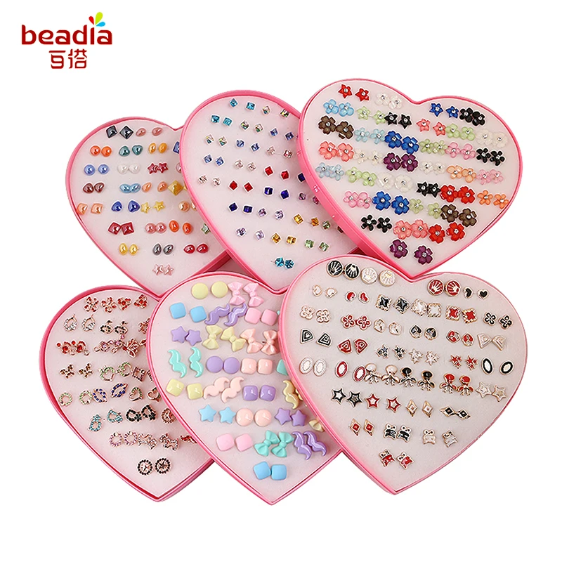 26Design 36Pairs/set Mix Mini Handmade Flower Clay Earring Stud Sets Fruit Earring Set For Child With Heart Box Earrings Jewelry - Image 2