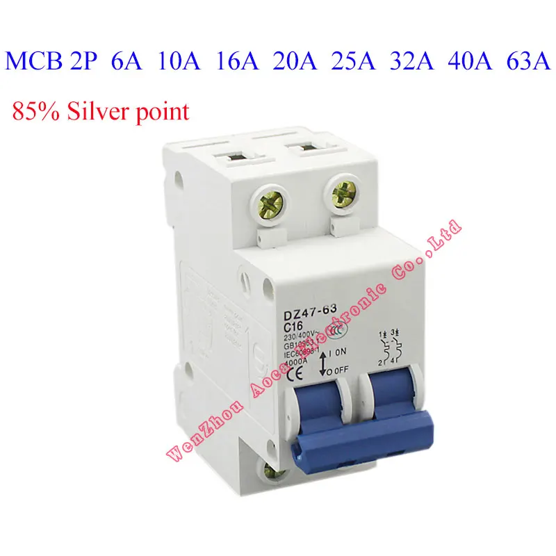 

C45N 2 pole 6A 10A 16A 20A 25A 32A 40A 50A 63A MCB C curve mini circuit breaker mcb Breaking Capacity 6KA Rated Voltage 230/400v