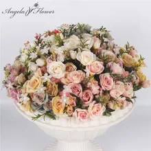 Имитация шелковой чайной розы Букет Европейский стиль Королевская маленькая Роза 13 декоративные цветы свадебное украшение для дома искусственные цветы тычинки цветов декор дома