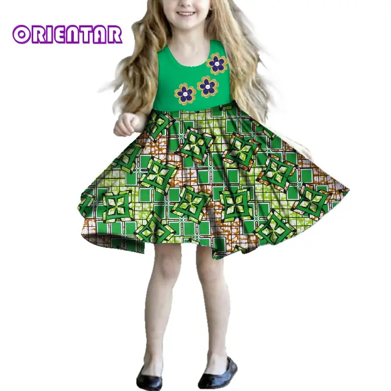 Новая модная детская одежда Платье без рукавов для девочки Африканский принт Детское платье с цветочным рисунком Базен Riche одежда летние