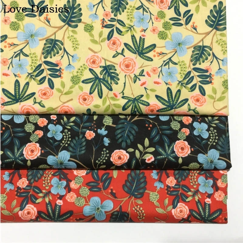 

100% Cotton Reactive Printing/Dyeing Japanese style RED Orange Blue Rose Flower Fabric for DIY Tablecloth Craft Quilting Apparel