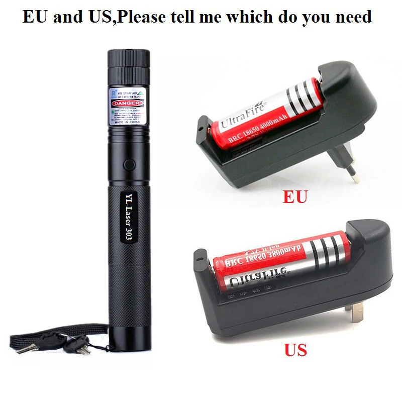 Colorful Green Laser Pointer High Power YL Laser 303 EU/US Charger 18650  Battery With 4 Pattern Starry Heads for Hunting