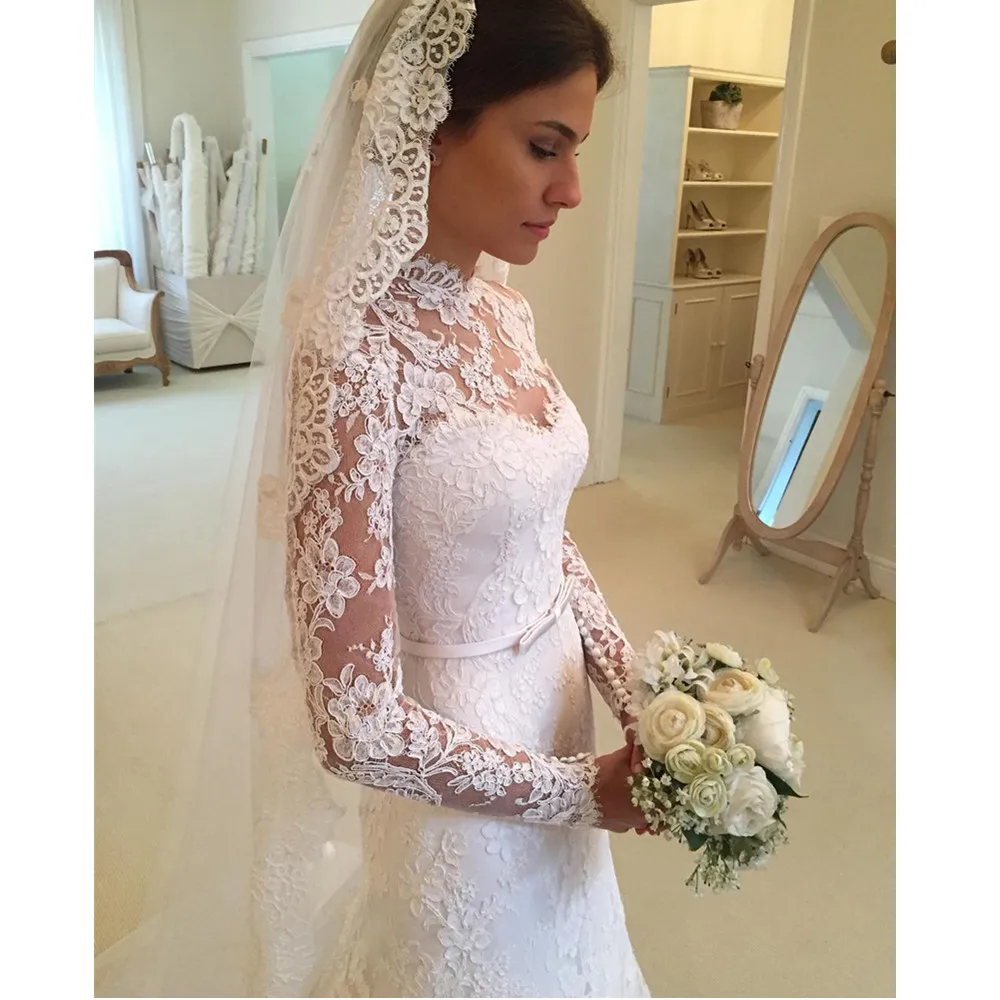 Baijinbai 2019 Vestido Де Novias одежда с длинным рукавом Кружева Свадебные платья Русалочки