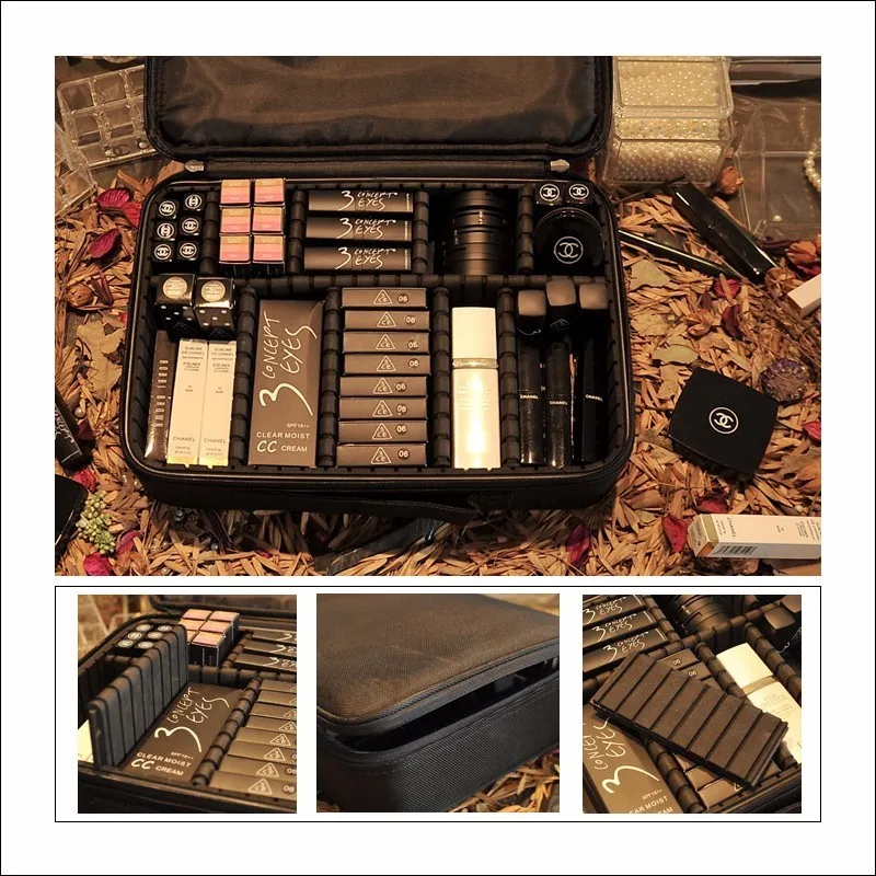 Tanie Kobiety stylowa kosmetyczka podróżny organizator do kosmetyków do makijażu profesjonalne pudełko na przyrządy do makijażu kosmetyki torby z zapięciem kosmetyczka do makijażu