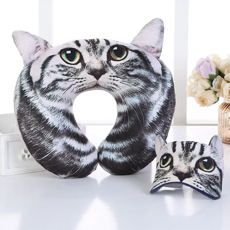 

Cartoon Portable Neck Pillow with Eye Mask Pillow Eyelashes Eye Lash Cute Cat Neck Pillow for Sleeping Travel Office Airplane