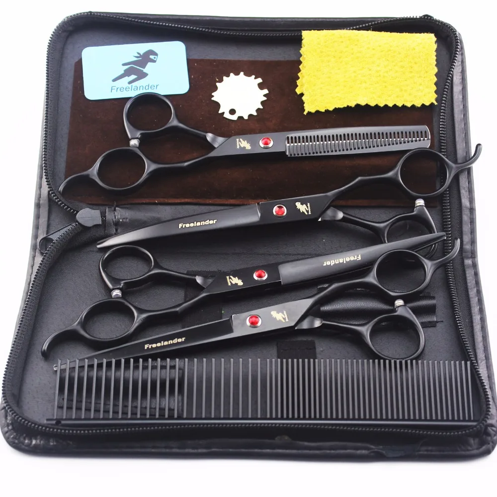 

7 inch black 4 loaded paint pet scissors hair thinning pet grooming scissors