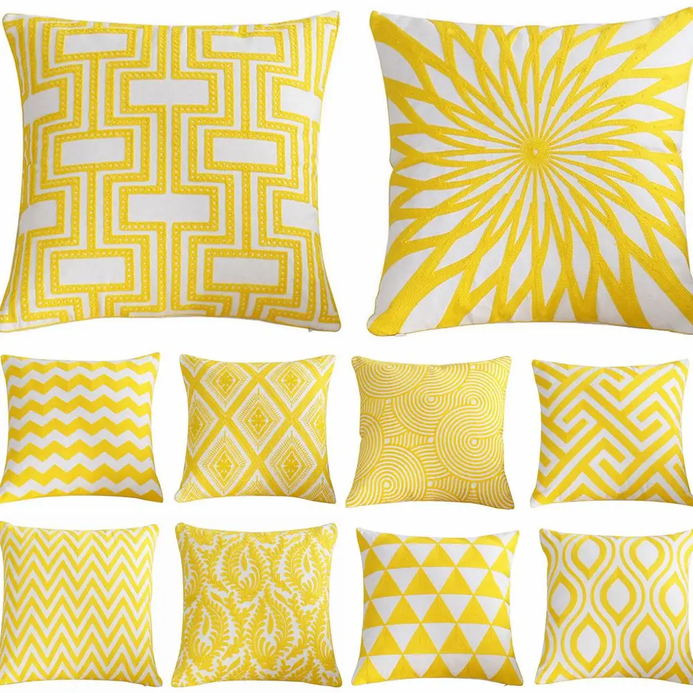 

45x45cm Home Decor Embroidery Cushion Cover Golden Geometric Polyester Cotton Suqare Square Pillow Cover