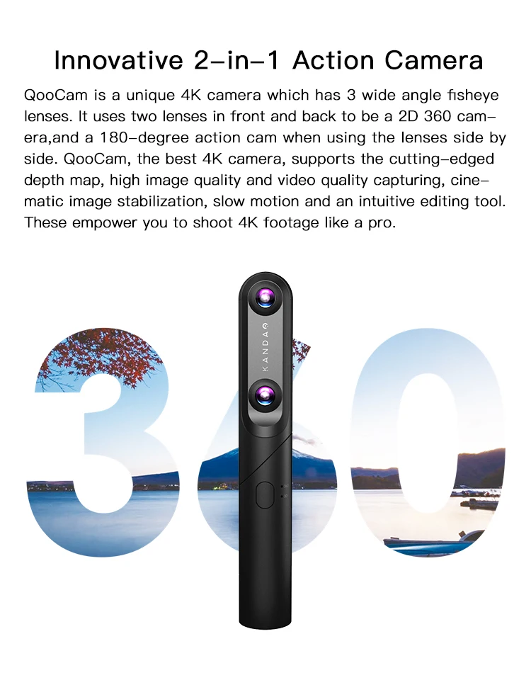 QooCam 4K 360 и 3D VR 180 камера-вращающийся 3 объектива, портретный режим, стабилизация видео, смарт-клип, 120 FPS замедленное движение, 3D фото