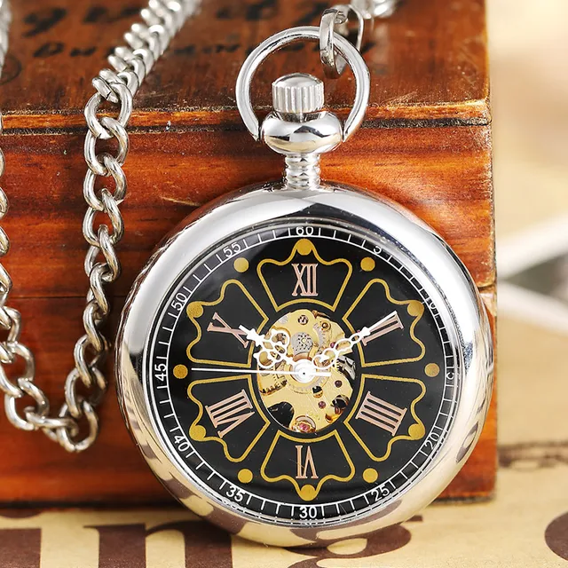 Smooth Silver Steampunk Mechanical Pocket Watch Men Unique Open Face