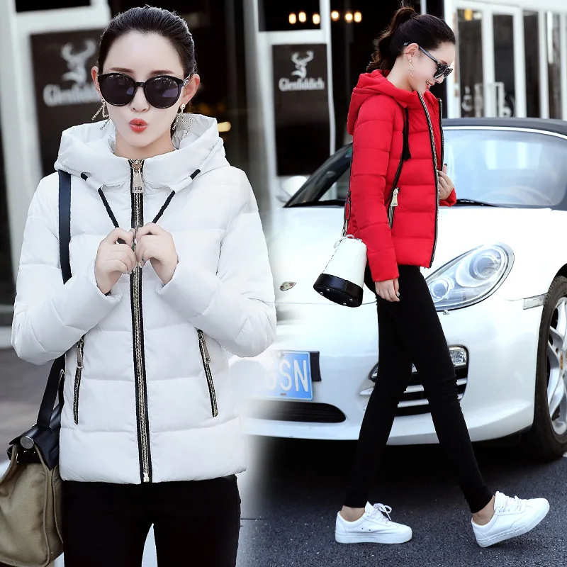 2018 Winter Jacket women Plus Size Womens Parkas Warm Outerwear solid hooded Coats Short Female Slim Cotton padded Casual tops