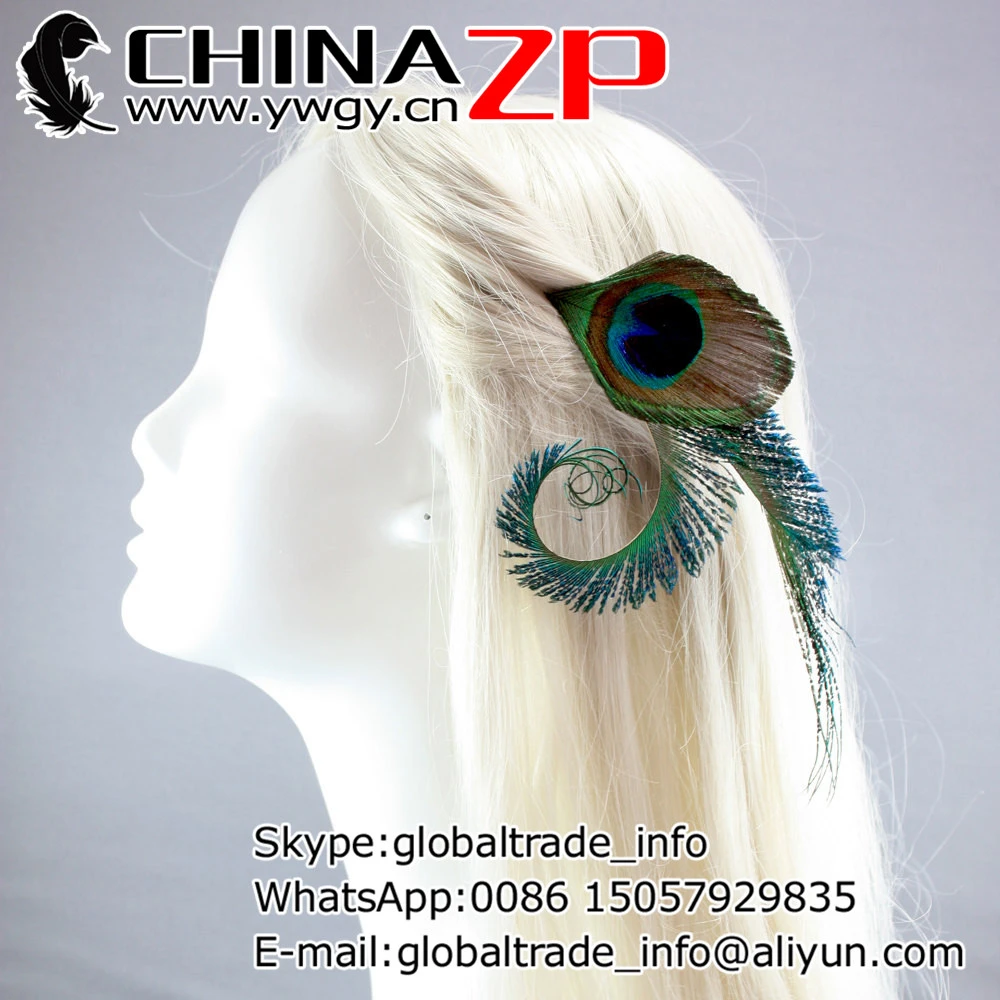 Peacock Feather Hair Extension Clip natural jewelry handmade green