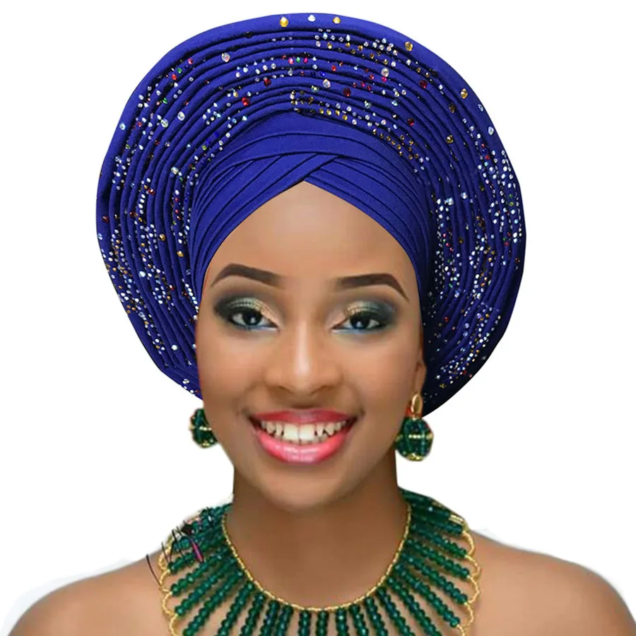 Модные африканские headtie aso oke headtie красивые Африканский тюрбан aso ebi шипованных Авто геле Африканский тюрбан оголовье - Цвет: royal blue