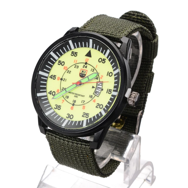 Fashion Mens Glow In The Dark Watch Luminous Sport Date Nylon Band