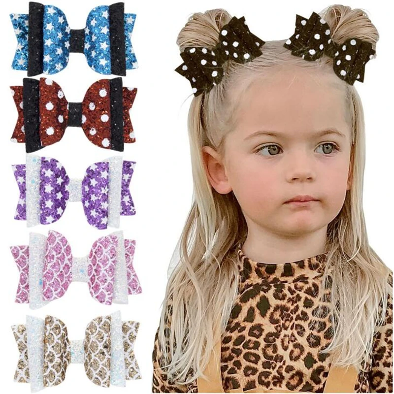 

1 pc Lovely Children Girls Three Layers Shining Dot Scale Hair Bow Hair Cips Boutique Girls Hairpins Hair Accessories