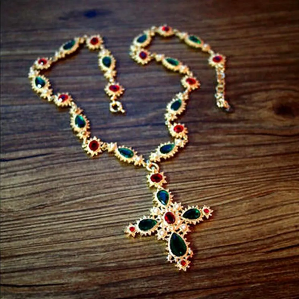 MHS. SUN 1 шт винтажное зеленое крест барочное ожерелье Европейская мода Роскошный Кристалл Стразы барочное ожерелье ювелирные изделия для женщин