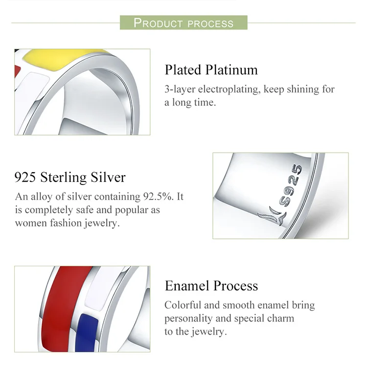 WOSTU, стиль, 925 пробы, серебряное, красочное, эмалированное, геометрическое, квадратное кольцо на палец для женщин, твердые серебряные ювелирные изделия CQR251