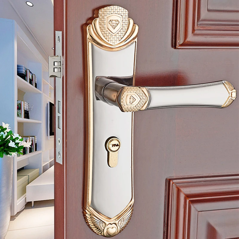 

1Set Modernized Luxury Duplex Bearing Mute Door Handle & Lock with Keys Aluminum Alloy Handlesets Titanium and Gold Coated