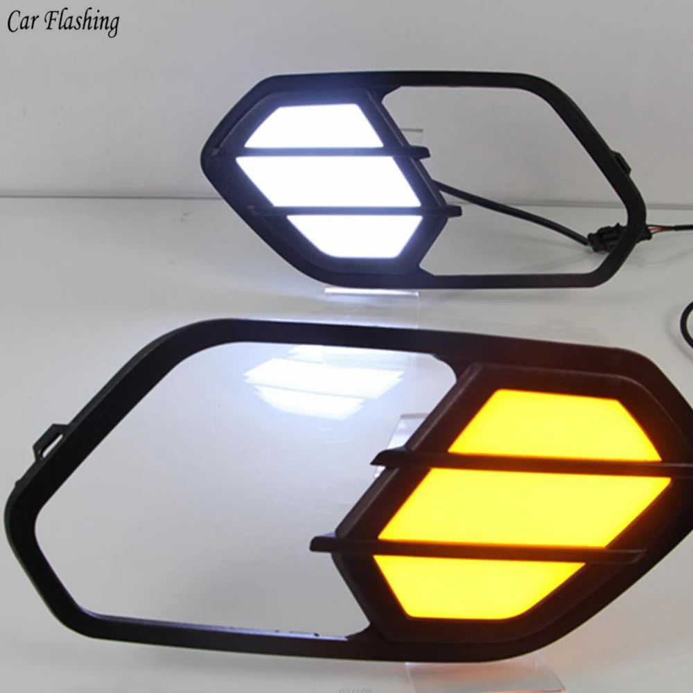 

Car Flashing 1pair DRL For Ford Kuga Escape 2016 2017 2018 LED Daytime Running Lights Daylight Fog light DRL with Turn Signal