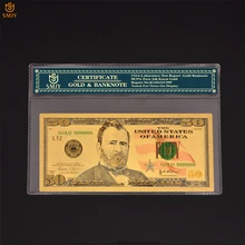 Nuevos productos de papel de moneda de EE. UU., dinero de 50 dólares, oro 999, papel de aluminio dorado, billetes, regalos de negocios y colecciones