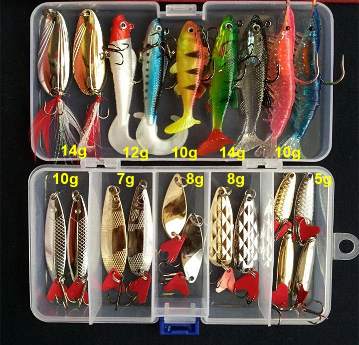 Lure Fishing Multi Mixed Colors Plastic Metal Bait Soft Kit W Box Wobbler 176pcs