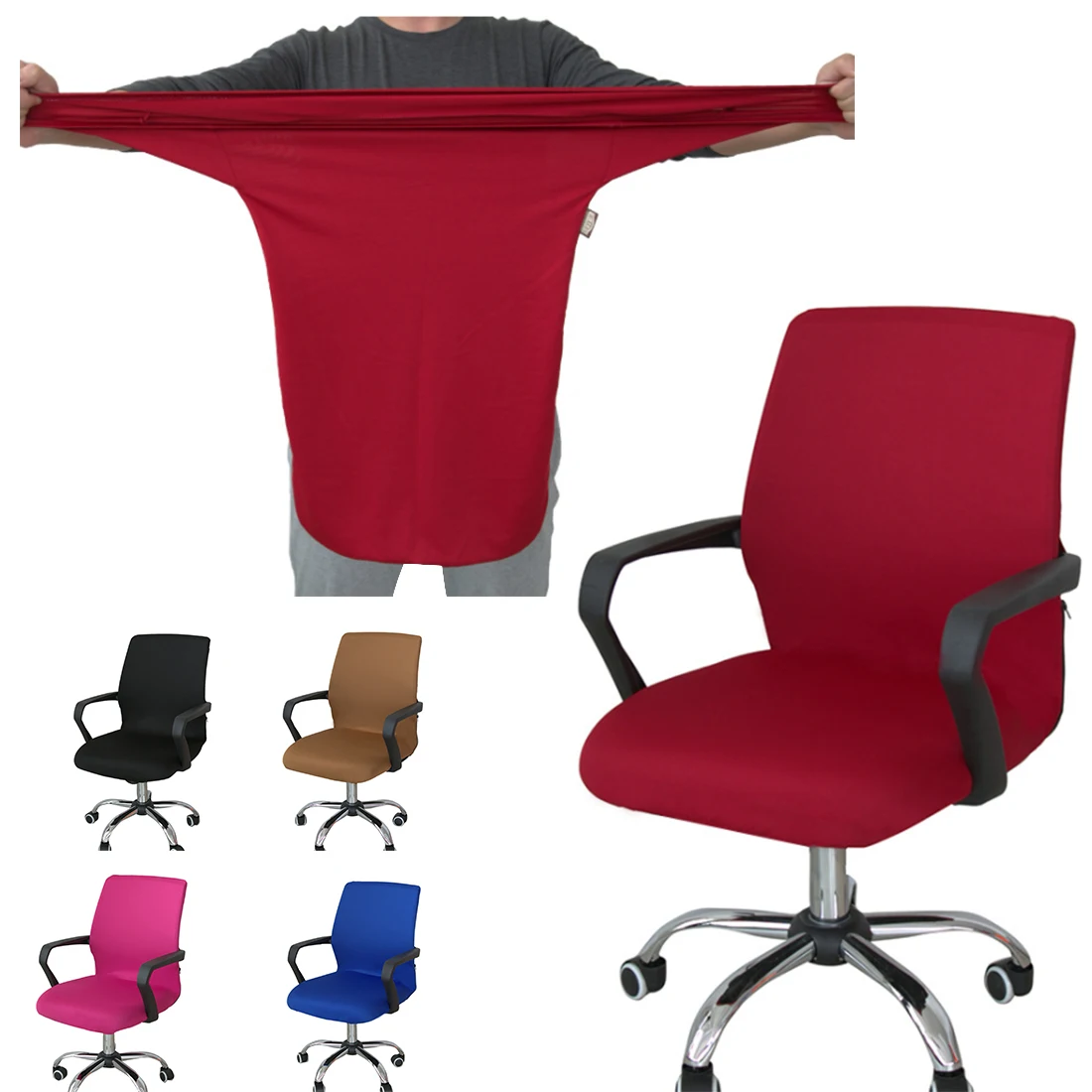 

Smooth Elastic Polyester Computer Chair Office Chair Cover Stretch Armchair Covering Dining Chair Protector Slipcover
