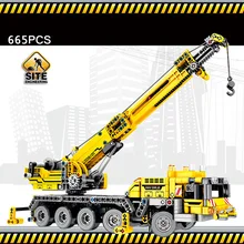 Городской инженерный автомобиль тяжелый с Журавлями строительный блок техника слинг ван грузовик Модель Кирпичи рабочие Фигурки игрушки для мальчиков Подарки