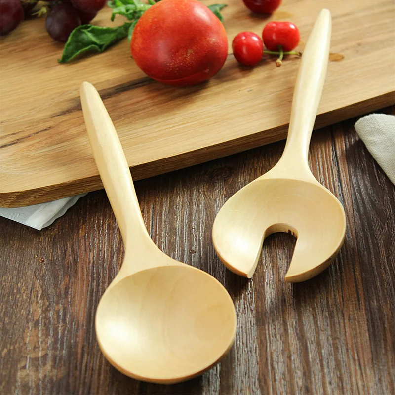 Large Wooden Spoon Set Salad Serving Spoon Fork Set Long Handled Spoons