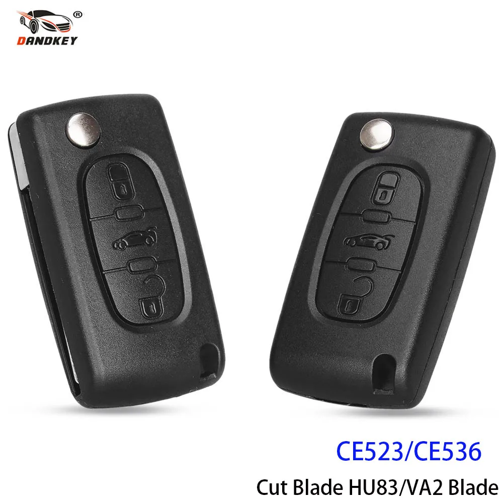 

Dandkey 3 Buttons Remote Car Key Replacement Shell Case For PEUGEOT 207 307 308 Fob CE0536 CE0523 With VA2/HU83 Cut Blade