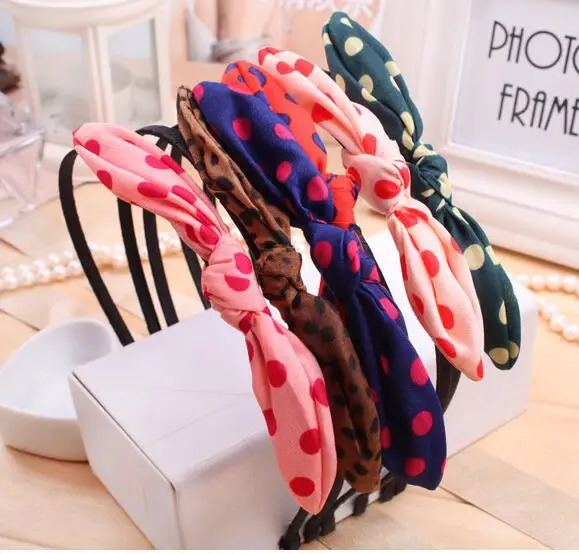 

2019 New arrival hair accessories for girls Korean rabbit hairband for kid cute dot printed knot hair clips bowknot hair bow
