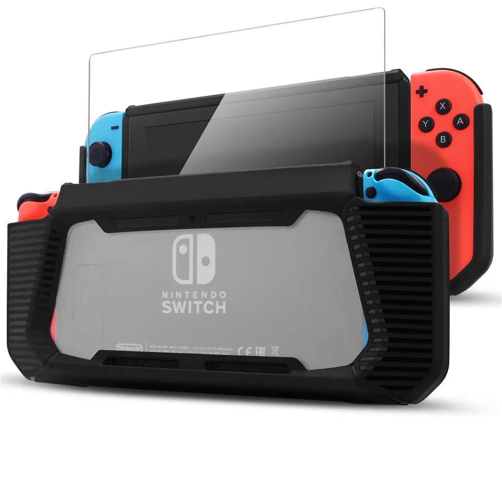 Резиновый защитный чехол для nintendo Switch Совместимый Чехол с закаленным стеклом