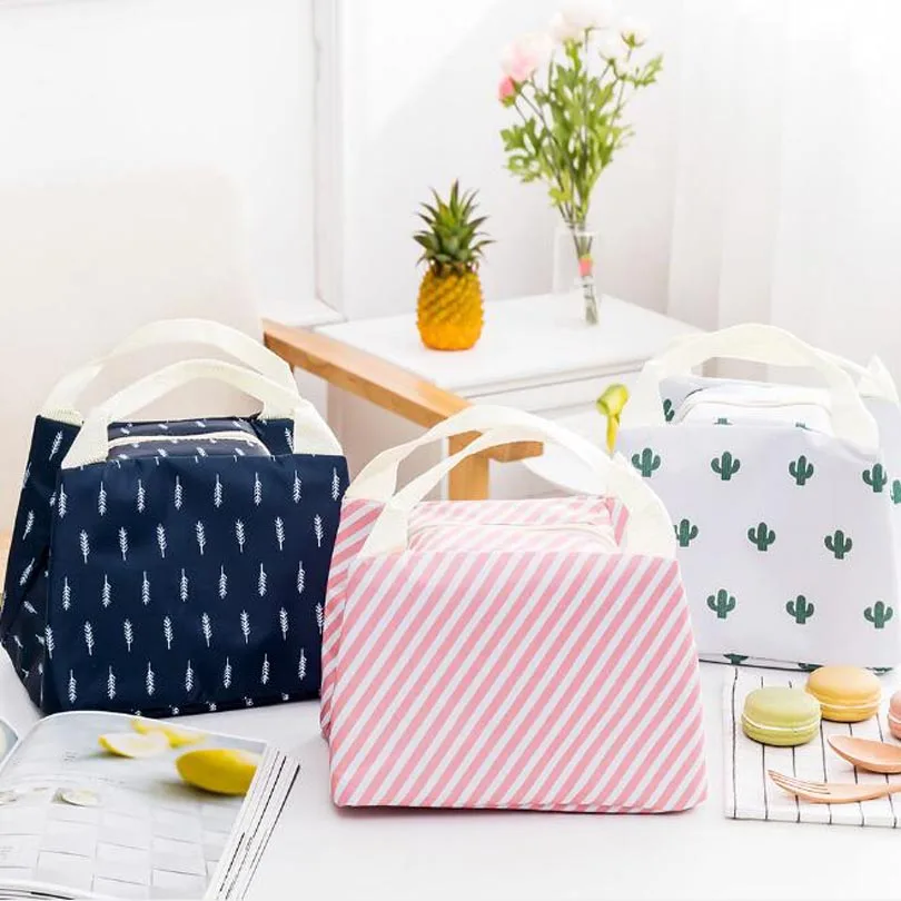 

Stripe Lunch Bags Women Portable Functional Insulated Bag Thermal Food Picnic Floral Printted Kids Cooler Lunch Box Oxford Tote