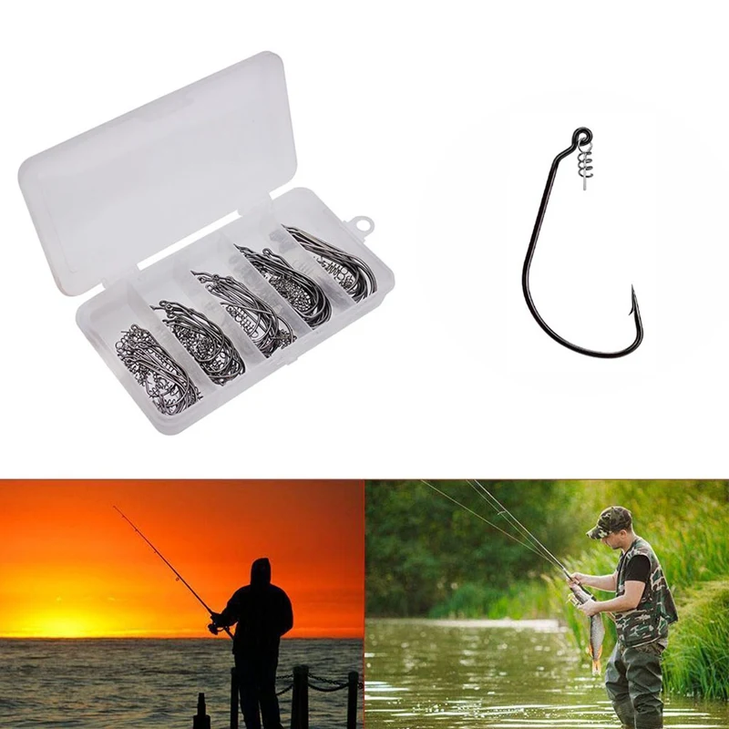 

50pcs/set Fishing Crank Hooks With Spring Lock Needle High Carbon Barbed Fishhooks Outdoor Saltwater Freshwater Accessories