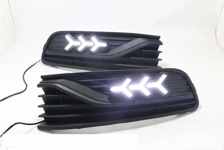 Qirun led drl дневного света для Volkswagen polo- с динамическим движущимся желтым поворотным сигналом и синим ночным светом