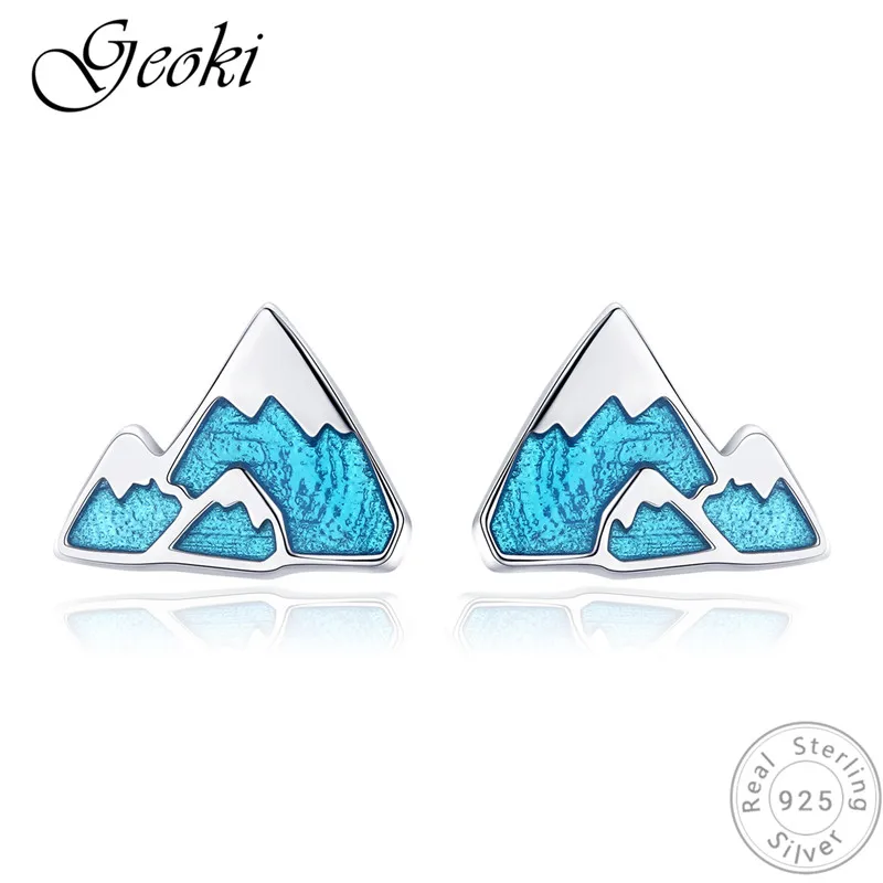 

Geoki 925 Sterling Silver Blue Enamel Women's Iceberg Shaped Earrings Ocean Mountain Stud Earrings for Women Luxury Jewelry