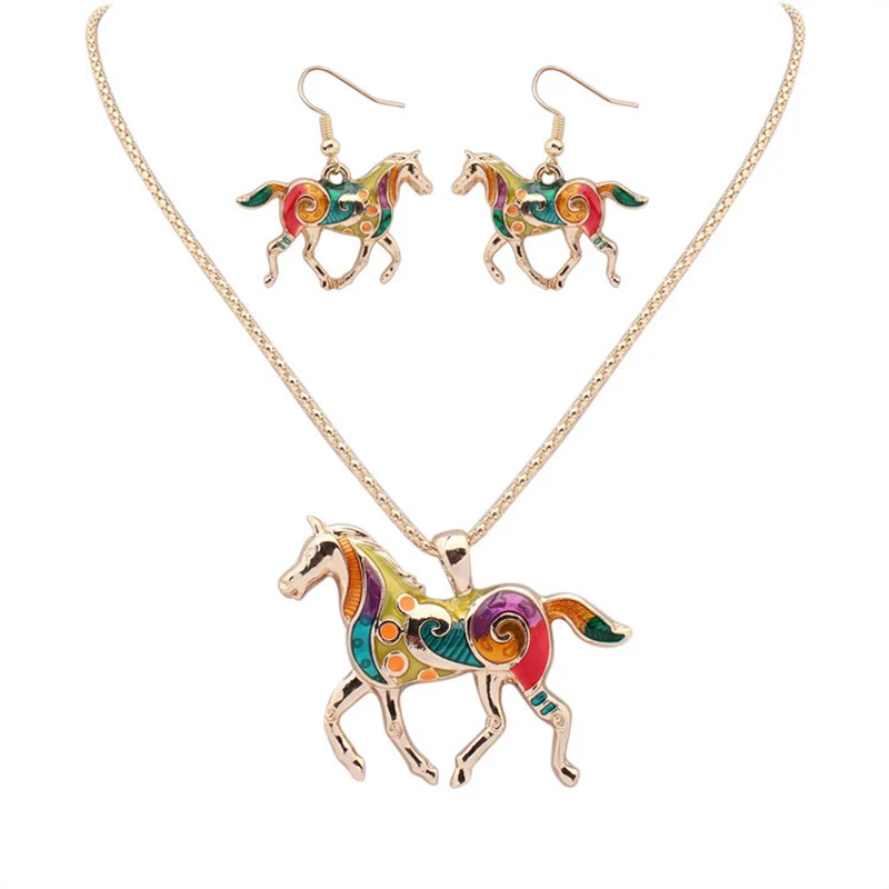 Модные Мода красивая лошадь золото/Посеребренная Многоцветный Ожерелья для мужчин Для женщин высокое качество животного Ожерелья для
