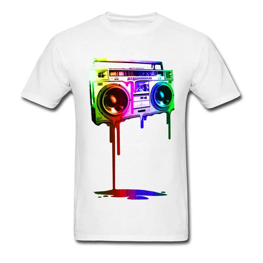 Pure Cotton Male Short Sleeve Melting Boombox digital rainbow look T-shirts Design Tops Tees Funky Birthday Crewneck T-Shirt Melting Boombox digital rainbow look white