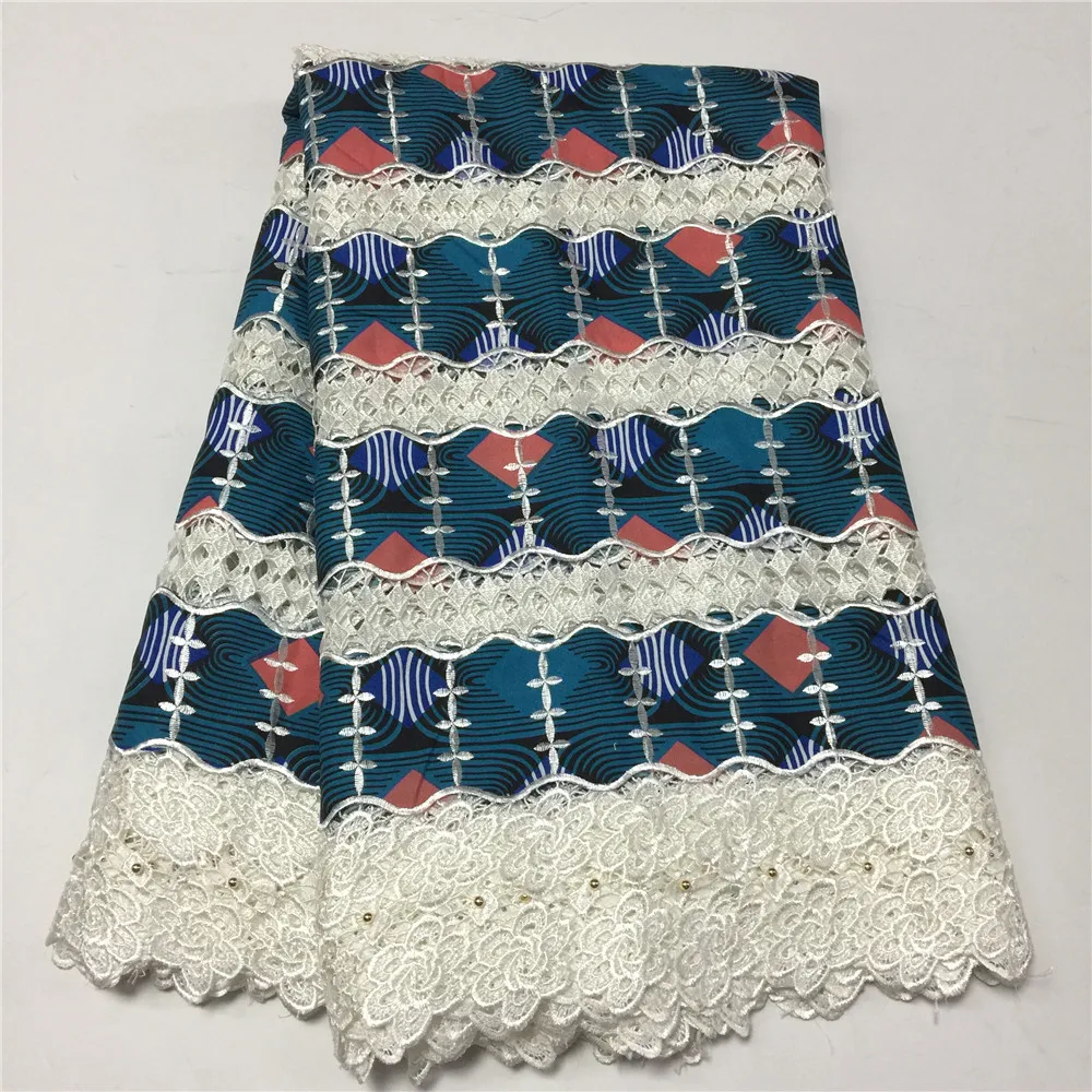 

HFX Ankara fabric new design african wax with cord lace embroidered wax prints fabric for women dress 6ayrds per lot GF344-2