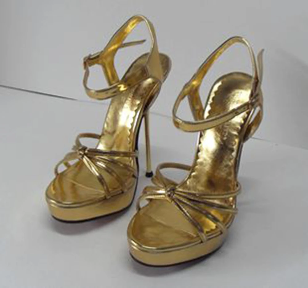 

Gold High Heel 14cm Platform 2cm Party Shoes Sexy Metal Thin High Heel Shoes Fashion Sandals For Women