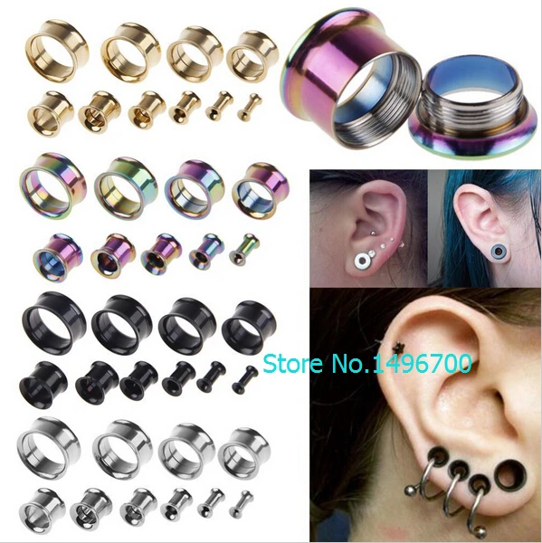 Fashion 1 Pair medical Stainless Steel Ear Plugs Hollow Expander