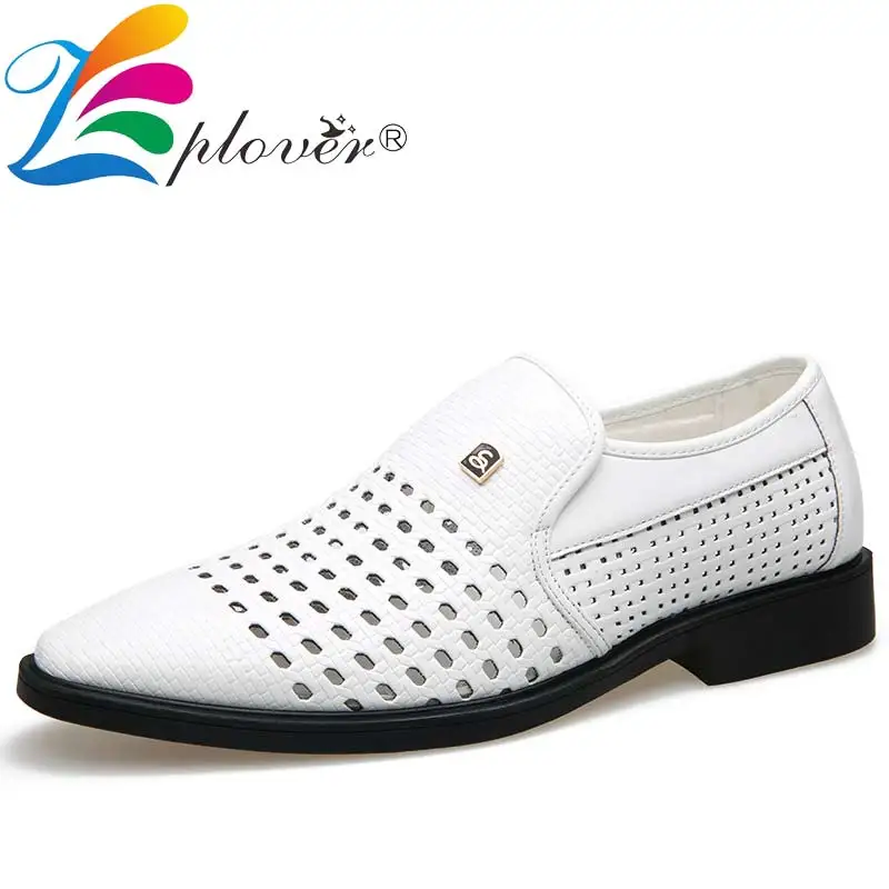 2019 Summer Style Holes Formal Shoes Men Flats Pointed Toe Mens Dress Shoes Business Oxford Shoes Braid Breathable Male Shoes