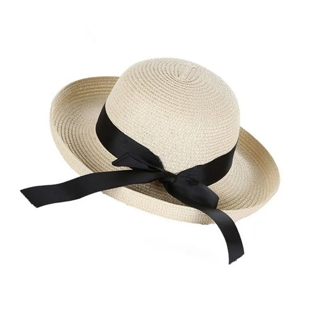 Модная женская летняя шляпа от солнца, Соломенная пляжная шляпа с галстуком-бабочкой, модная винтажная Кепка с защитой от ультрафиолета, Кепка для девушек - Цвет: 2